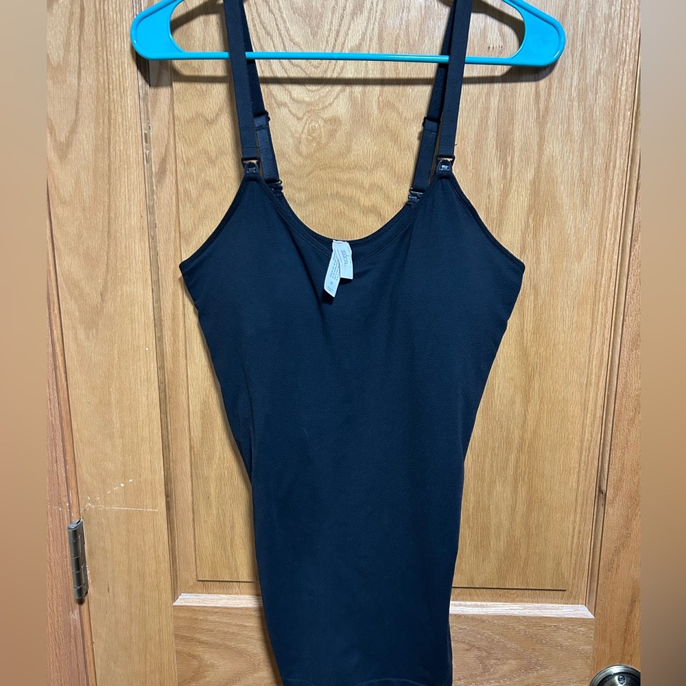 Auden Women's Black V-Neck Nursing Shapewear Tank-Top Built-In-Bra Size XL